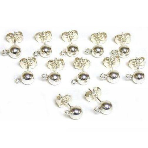 12 Sterling Silver 5mm Ball Stud Earrings & Ear Backs