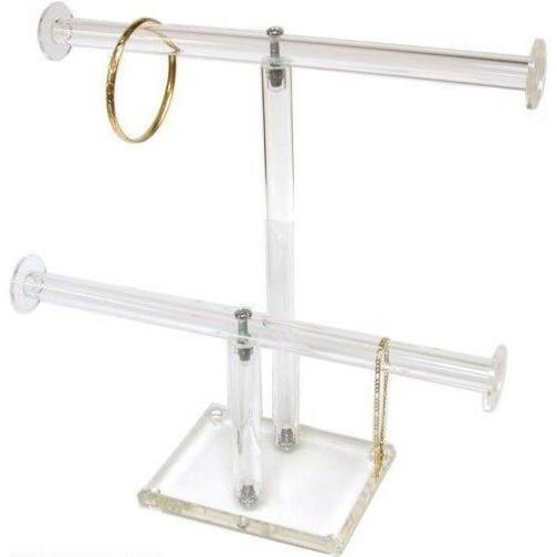 Clear Acrylic 2 Tier T-Bar &  Round T-Bar 10" Jewelry Display Stands Kit 2 Pcs