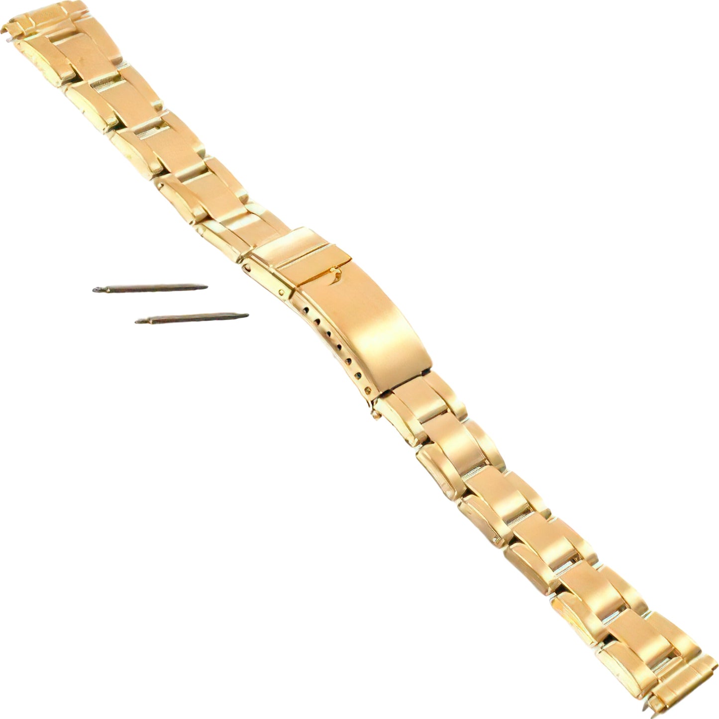 Gold Plated Wrist Watch Band Watchband Link Bracelet w/ Deployment Buckle 22mm