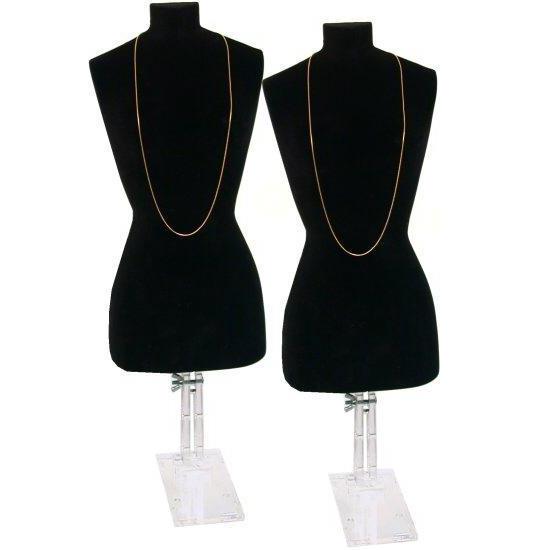 2 Black Velvet Necklace & Chain Body Bust