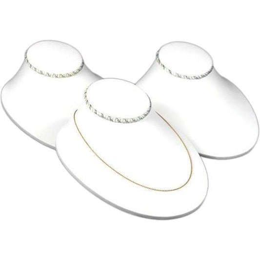 3 Necklace Bust White Silver Faux Leather Display