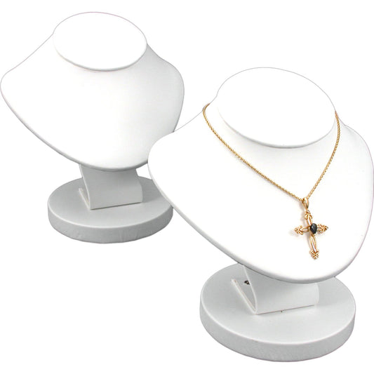 2 White Leather Necklace Busts Jewelry Chain Display 6"