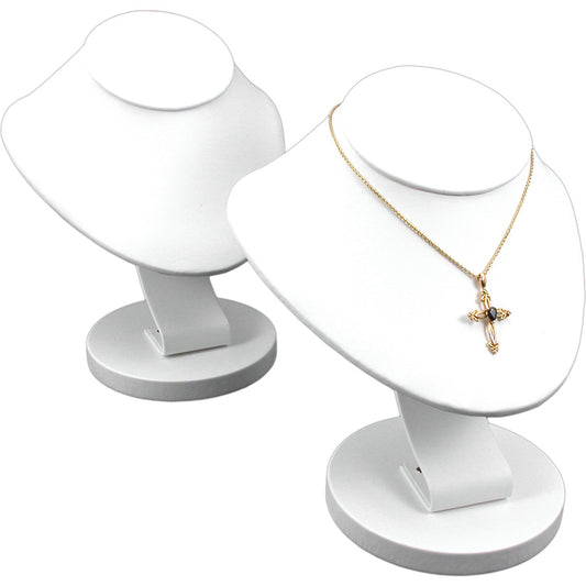 2 White Leather Necklace Busts Jewelry Displays 7.25"