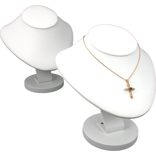 2 White Leather Necklace Busts Jewelry Displays 8.5"