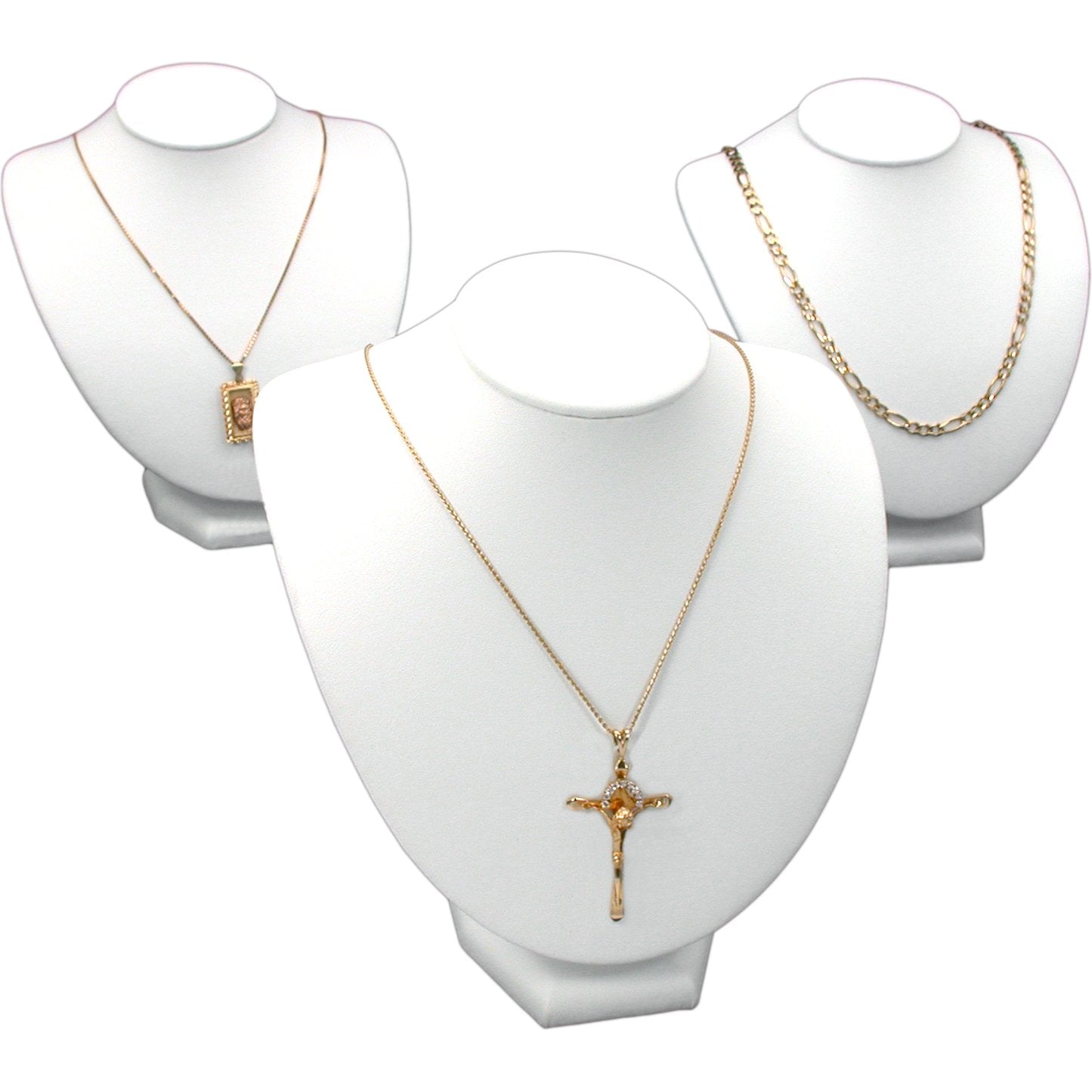 3Pc White Leather Jewelry Necklace Display Bust 8" New