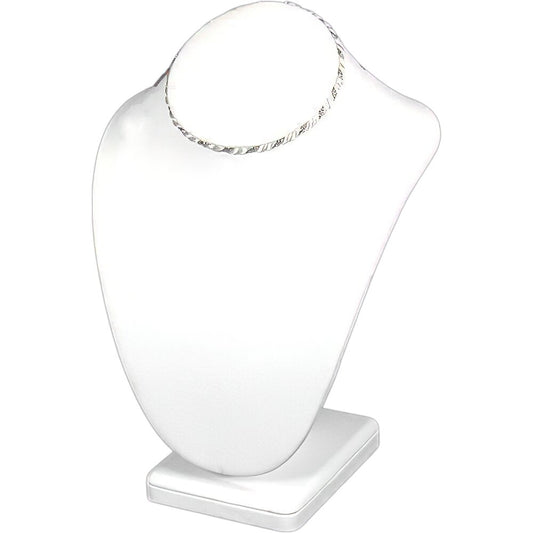 White Faux Leather Silver Rope Trim Necklace Pendant Jewelry Display 10"