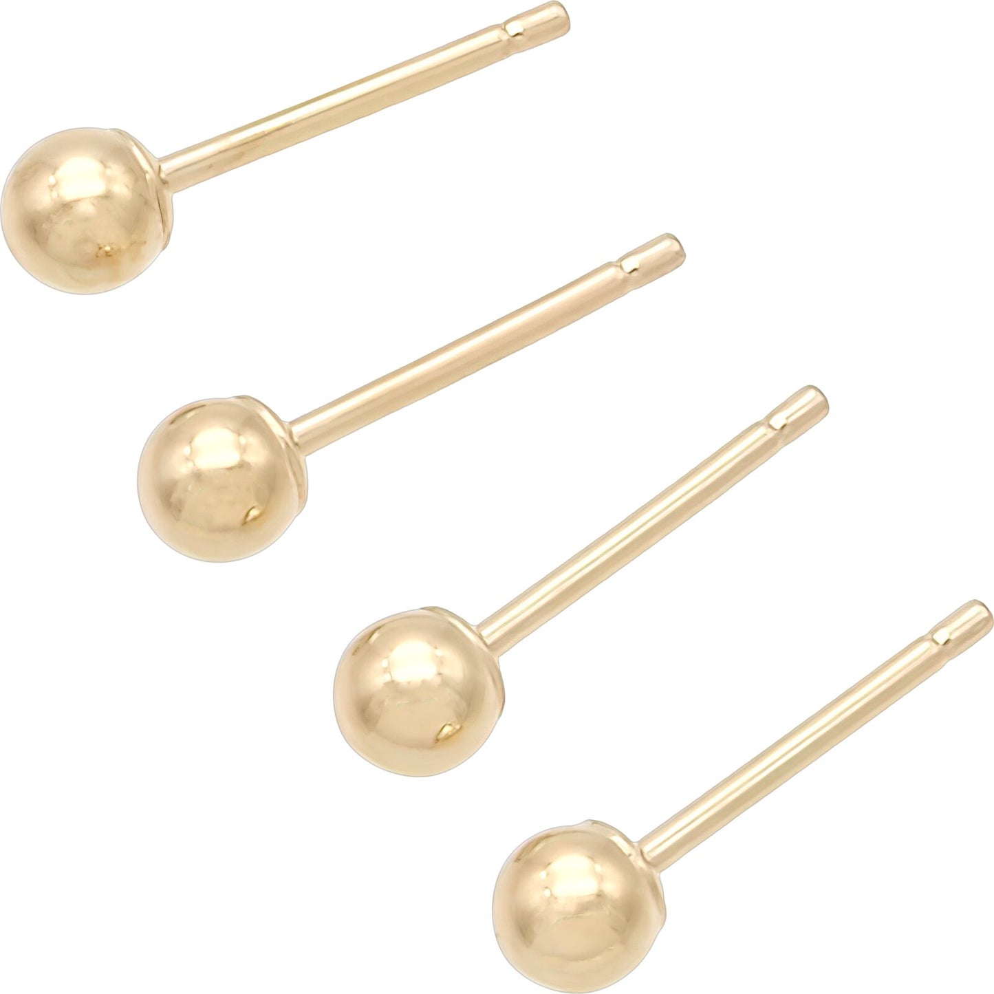 Ball Stud Earrings 14k Gold 3mm 2 Pairs
