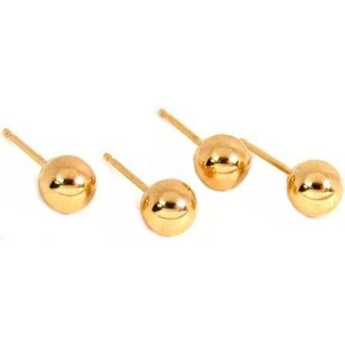 Ball Stud Earrings 14k Gold 5mm 2 Pairs