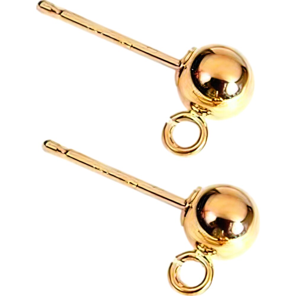 Ball Stud Earrings w/ Hoop 14k Gold 4mm 1 Pair