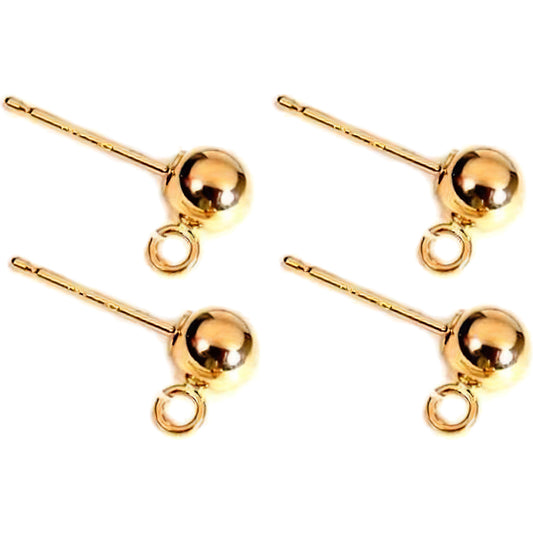 4 14K Yellow Gold Ball Earrings Loops Studs Posts 4mm