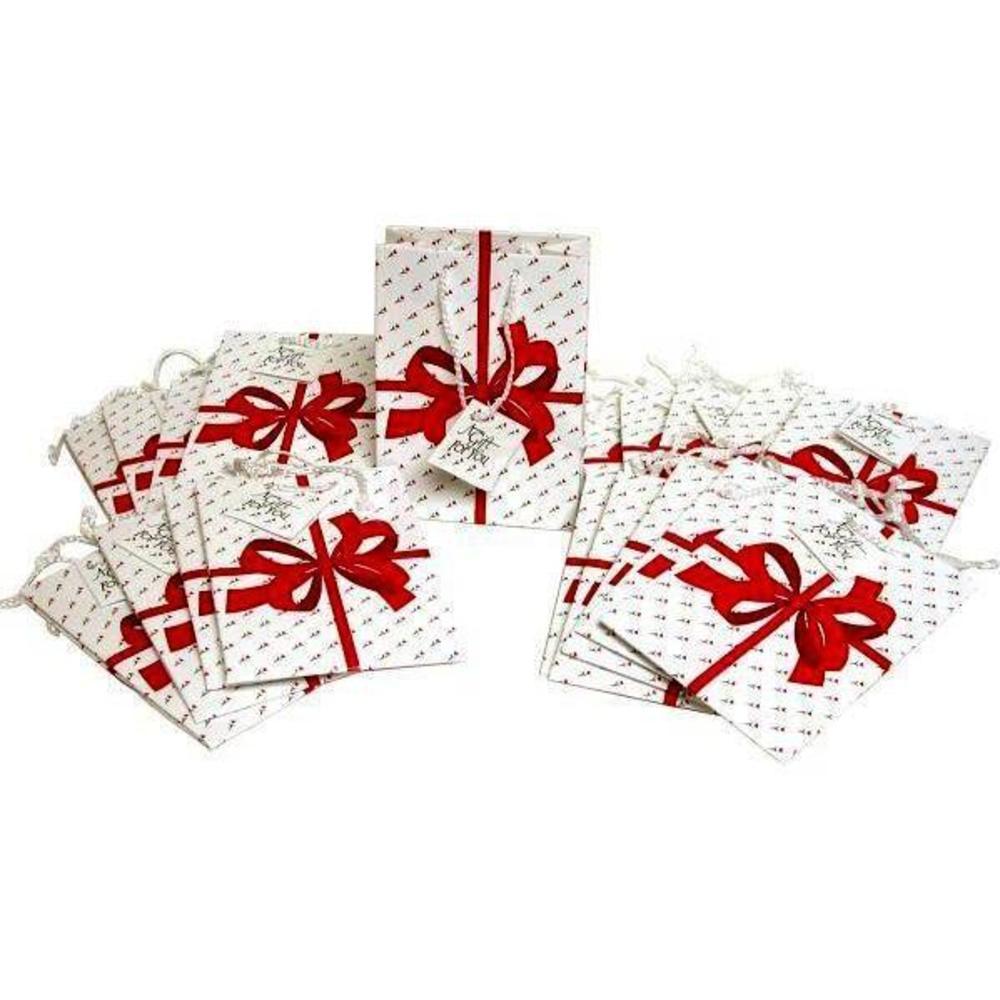 Shopping Tote Bags White & Red Bow 6 3/4" 20Pcs