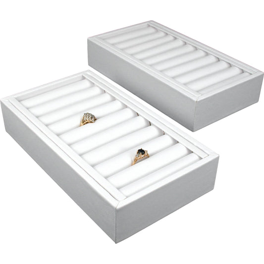 2 White Leather 9 Bangle Bracelet Jewelry Display Trays