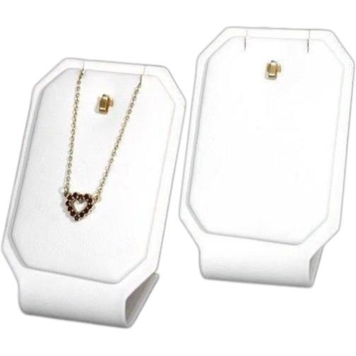 2 Pendant Chain Display Stand Faux Leather White