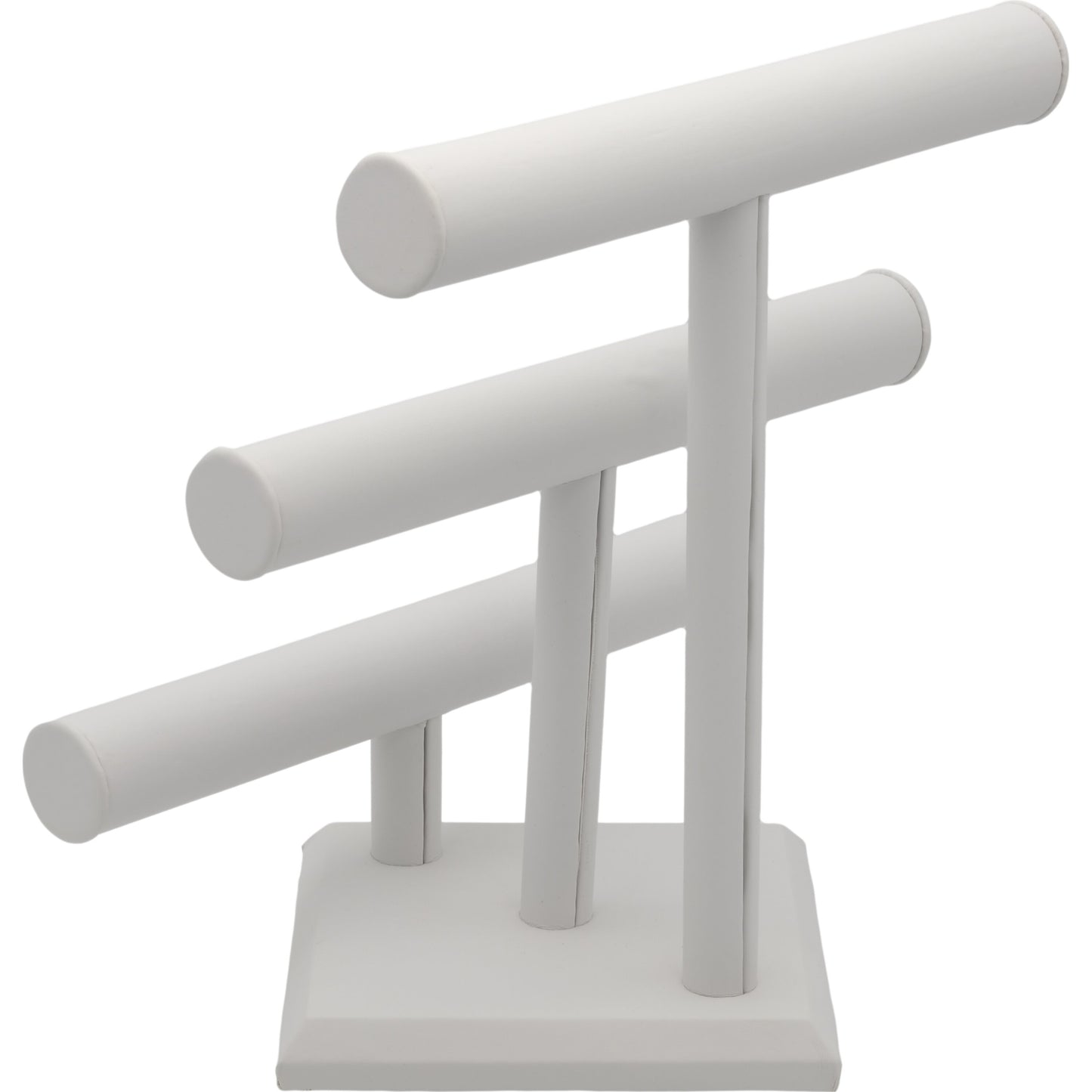 12" x 12" White Faux Leather Triple Tier T-Bar Bracelet Chain Display 3/4" 2 Pcs