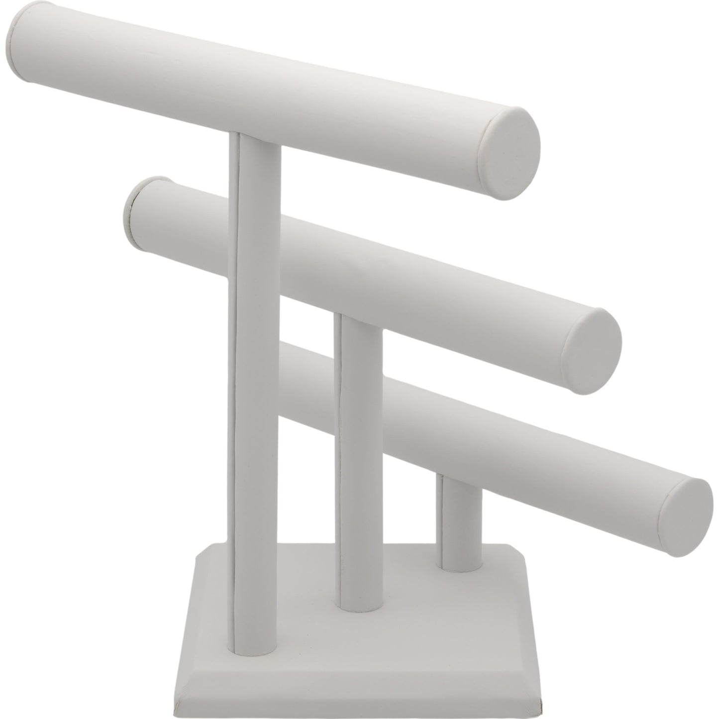 12" x 12" White Faux Leather Triple Tier T-Bar Bracelet Chain Display 3/4" 2 Pcs