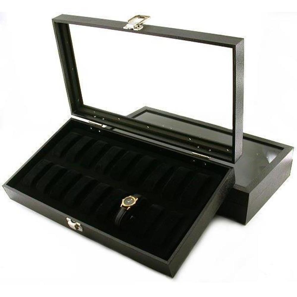 2Pc 18 Watch Glass Top Display Cases