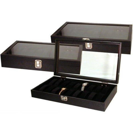3Pc 18 Watch Glass Top Display Cases