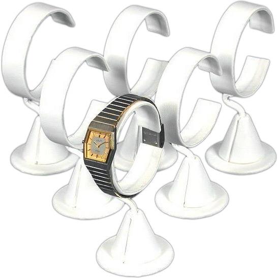 Watch Stand White Faux Leather 6pc