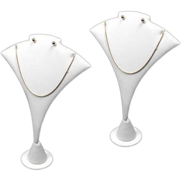2 White Faux Leather Earring & Pendant Displays