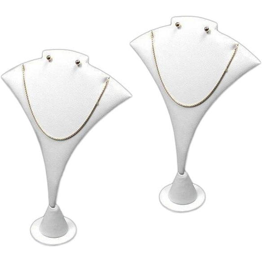 2 White Faux Leather Earring & Pendant Displays