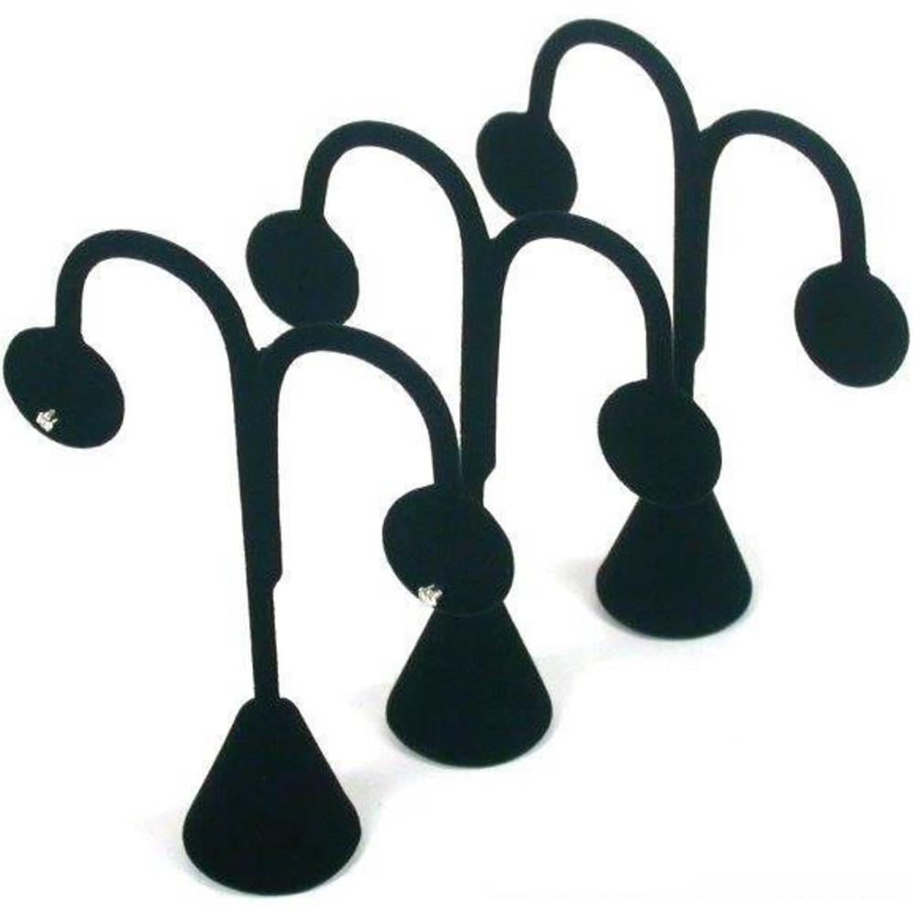 3 Black Velvet Earring Tree Hoop Stud Showcase Displays 4.75"