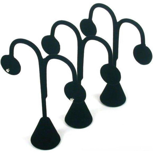 3 Black Velvet Earring Tree Hoop Stud Showcase Displays 4.75"