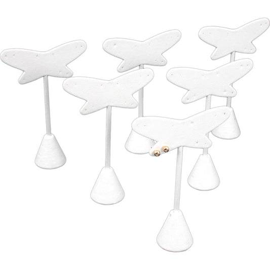 6 White Faux Leather Earring Displays 4 3/4"