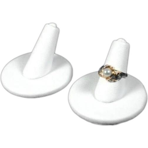 2 White Faux Leather Ring Finger Displays
