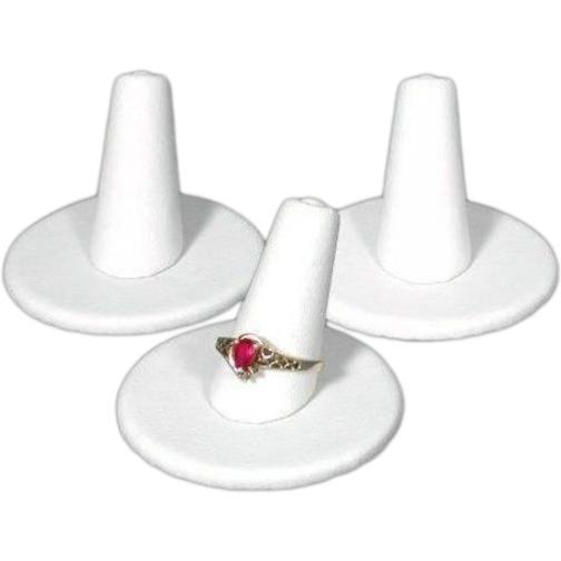3 White Leather Ring Finger Display Jewelry Showcase