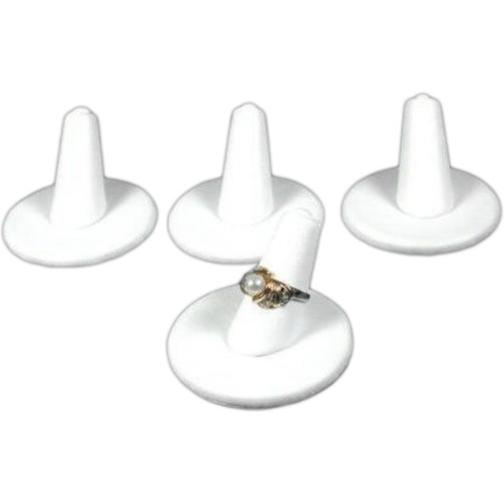4 White Faux Leather Ring Finger Displays