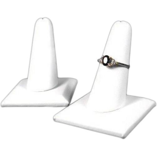 2 White Faux Leather Ring Finger Displays