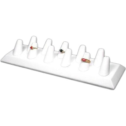 11 Finger Ring Display White Faux Leather 11 1/8"