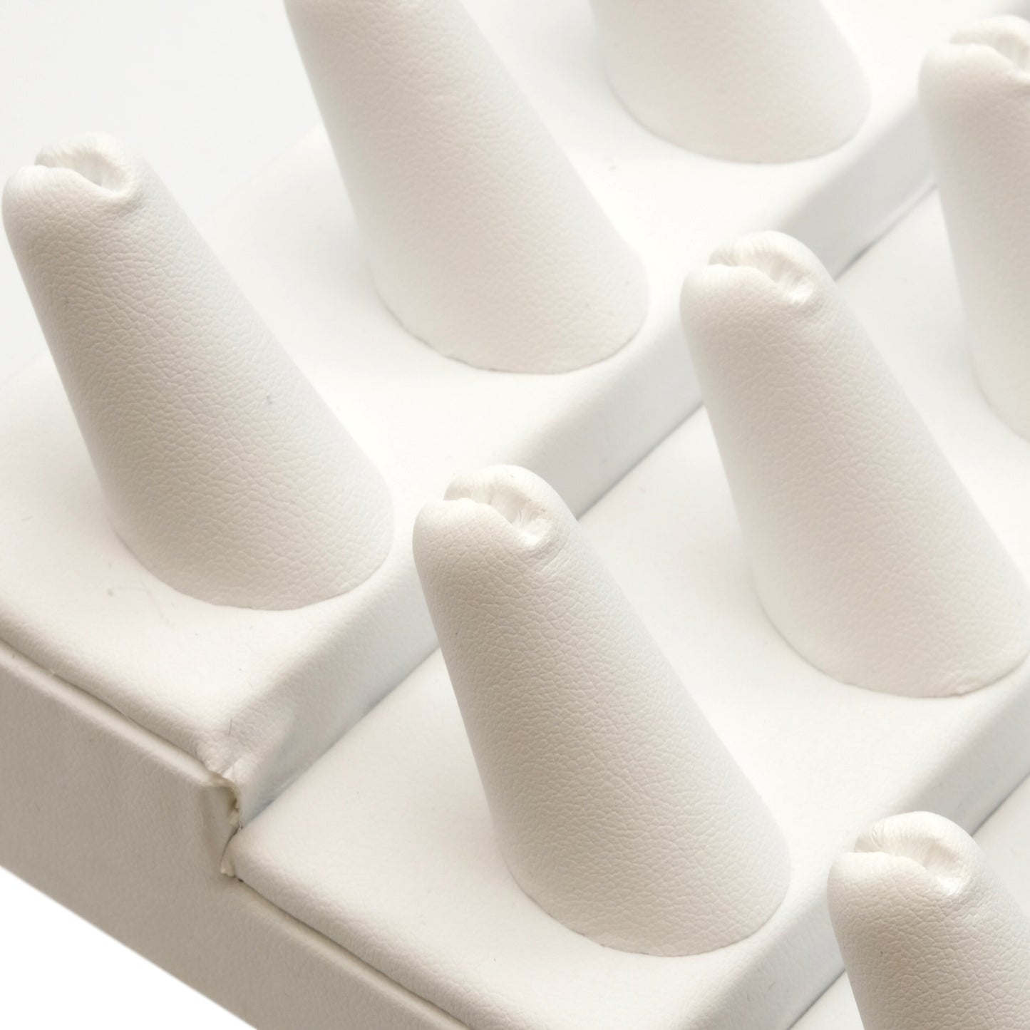 18 Finger Ring Display White Faux Leather 8 1/4"
