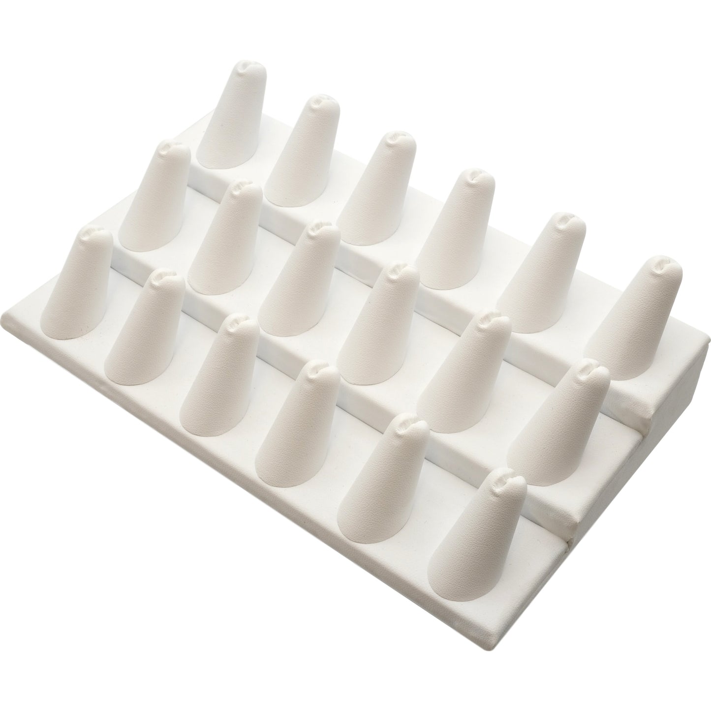 18 Finger Ring Display White Faux Leather 8 1/4"