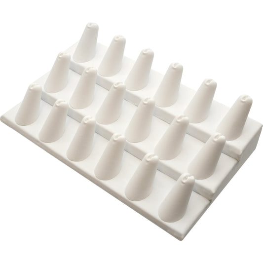 18 Finger Ring Display White Faux Leather 8 1/4"