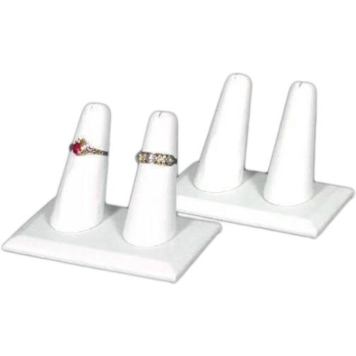 2 White Faux Leather Double Finger Ring Displays