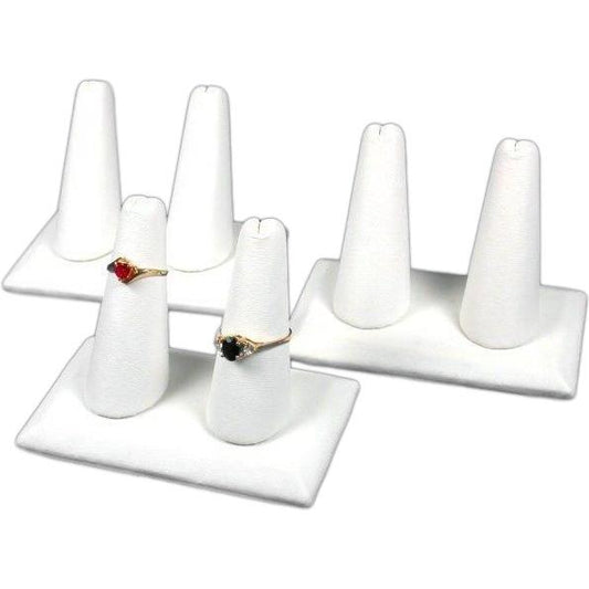 3 White Faux Leather Double Finger Ring Displays