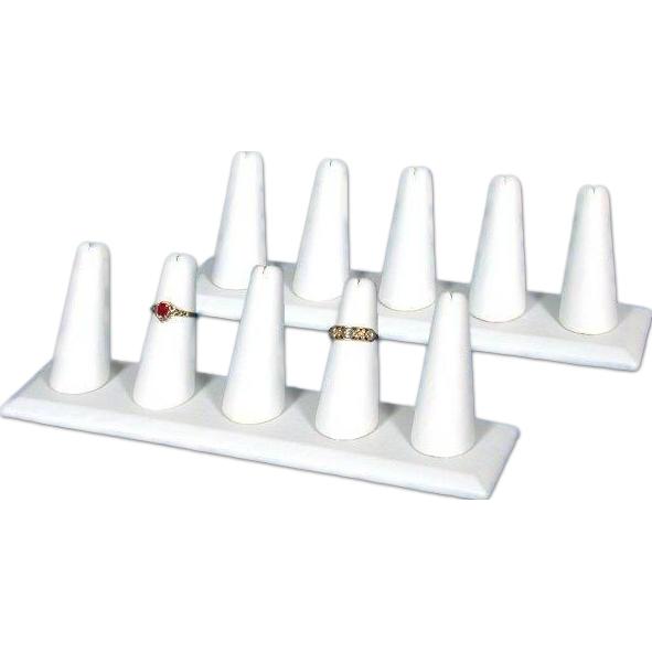 2 White Leather 5 Ring Finger Jewelry Holder Showcase Displays