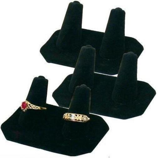 3 Displays Double Ring Black Velvet Jewelry Showcase