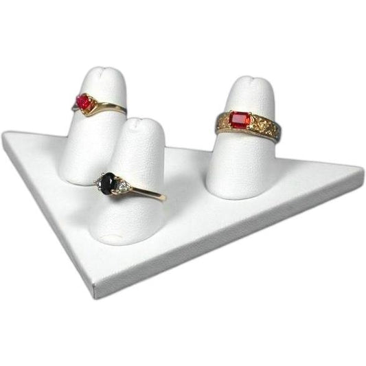 3 Finger Ring Display White Faux Leather 5"