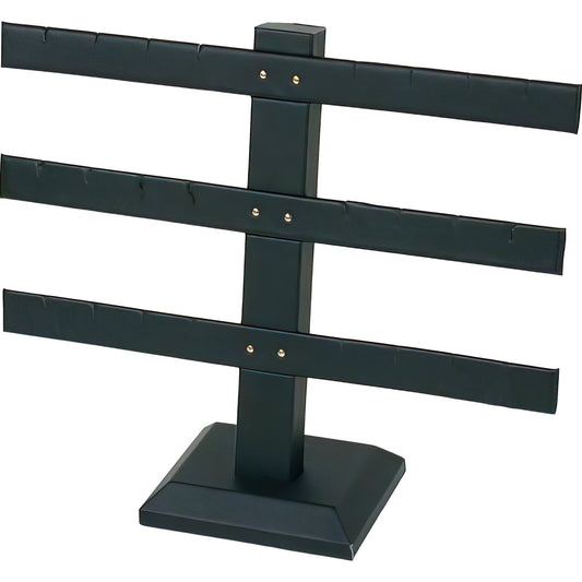 Black Faux Leather 12 Pair Earring 3 Tier T Bar Display 10 1/4" x 8 1/2"
