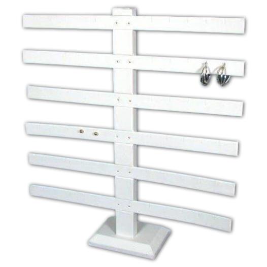 White Faux Leather 6 Tier Earring Jewelry Display Stand 15 3/8" Kit 2 Pcs