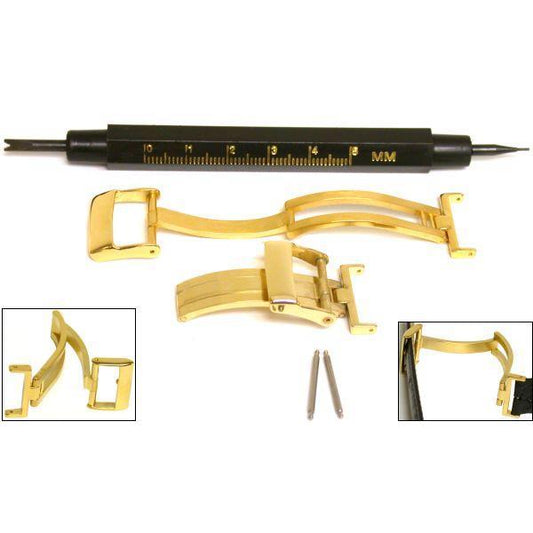 2 16mm 14K Gold Plated Watch Band Deployment Buckles Watchmaker Repair Tools