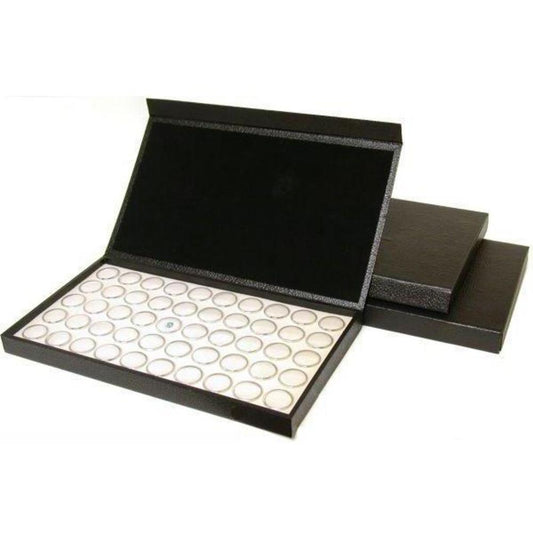 150 White Gem Jars Inserts 1" & Black Display Case 6Pcs