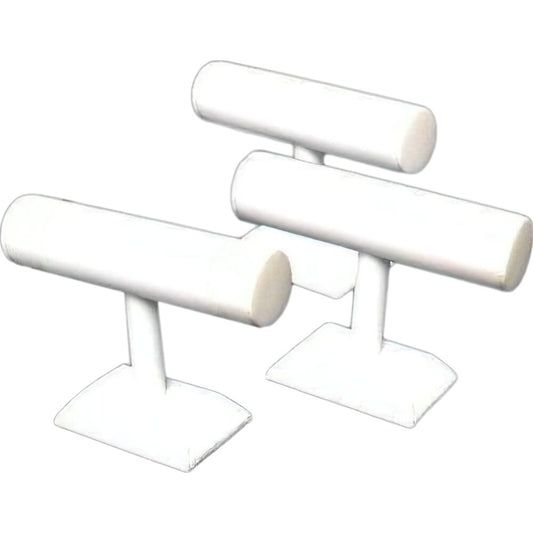 3 White Leather T-Bar Bracelet Necklace Watch Jewelry Displays