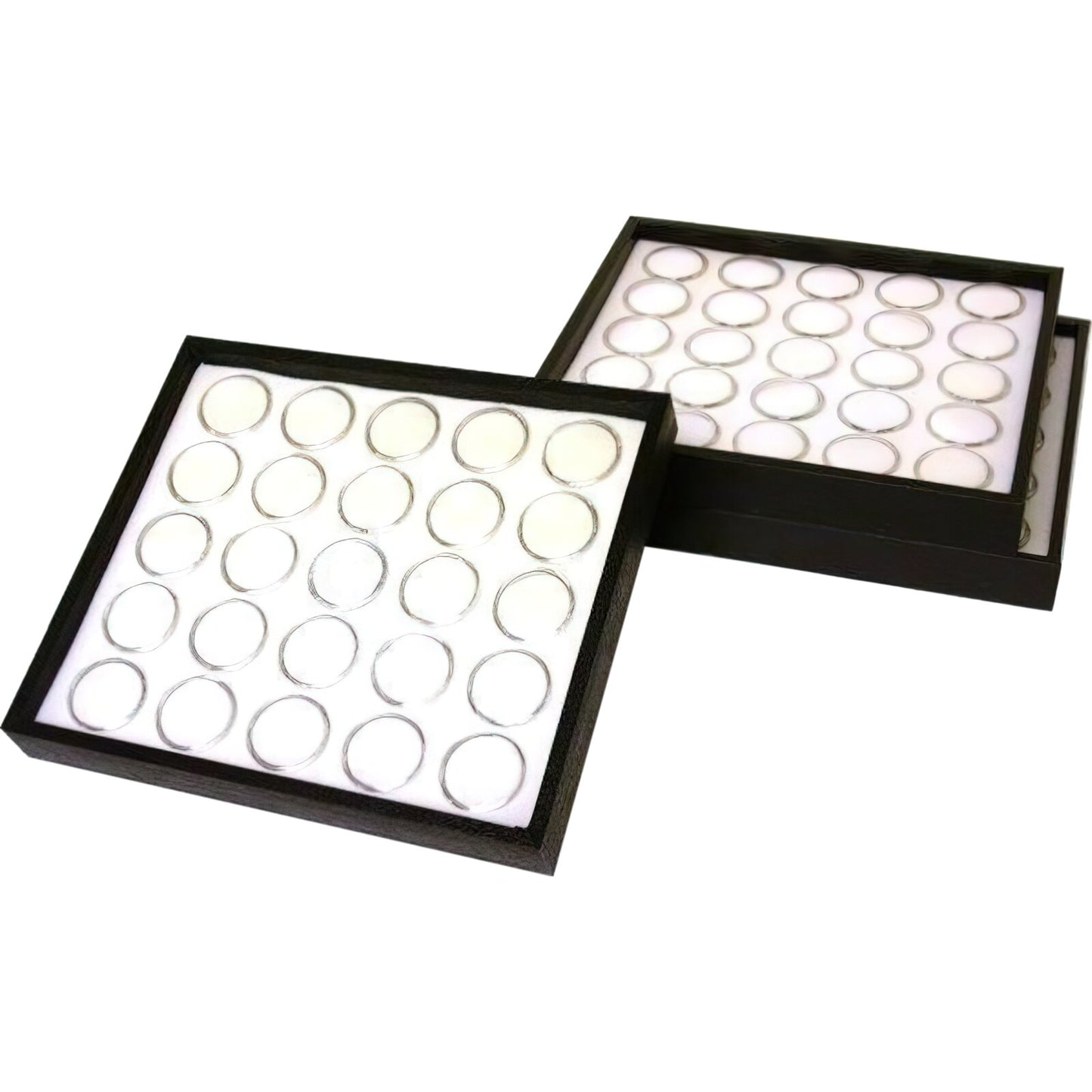 75 White Gem Jars Inserts 1" & Black Display Trays 6Pcs