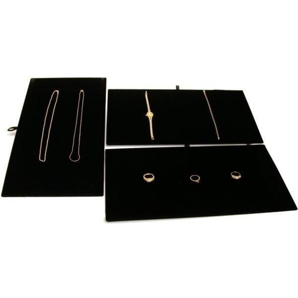 3 Black Velvet Jewelry Chain Display Pad Showcase Tray Inserts 14 1/8"