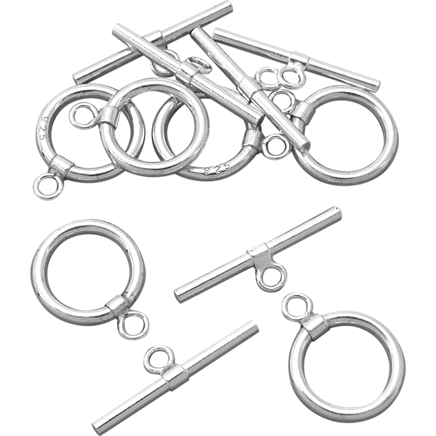 6 Toggle Clasps Sterling Silver High Polished 18x11mm
