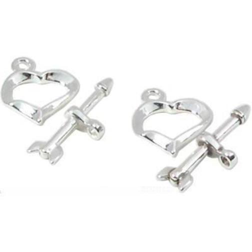 2 Sterling Silver Heart Toggle Clasps Bracelet Parts