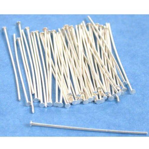 Head Pins Sterling Silver 24 Gauge 1 1/2" 50Pcs